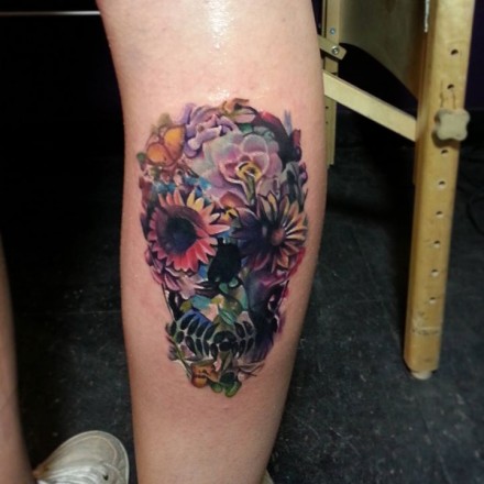 Skull Made Of Flowers Tattoo