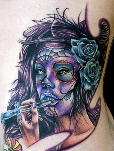 Sugar skull girl tattoo