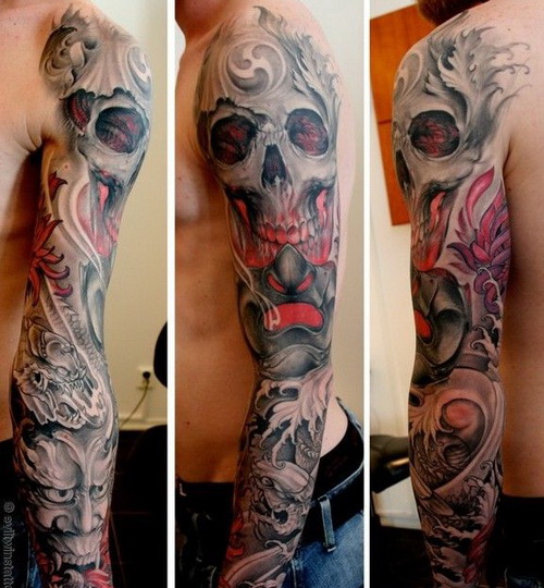dragon skull arm tattoos
