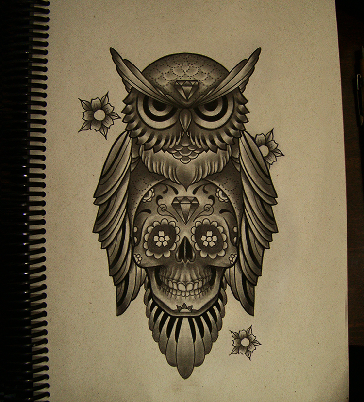 owl mexican skull by frah