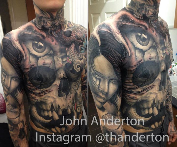 Amazing skull tattoo by John Anderton 