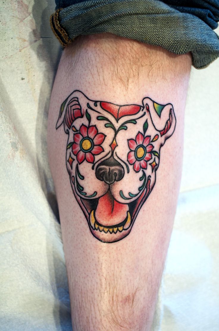 Sugar skull dog tattoo