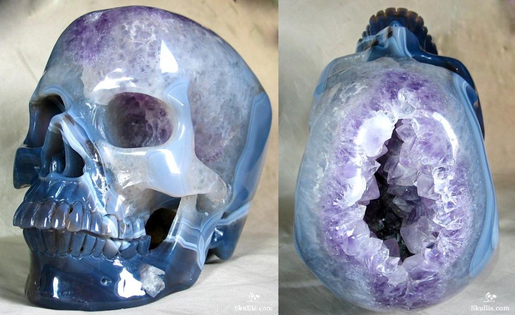 Amethyst and Blue Agate Geode Skull