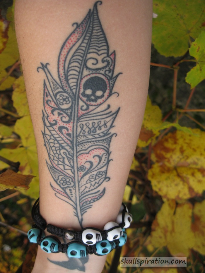 Feather with Skull tattoo