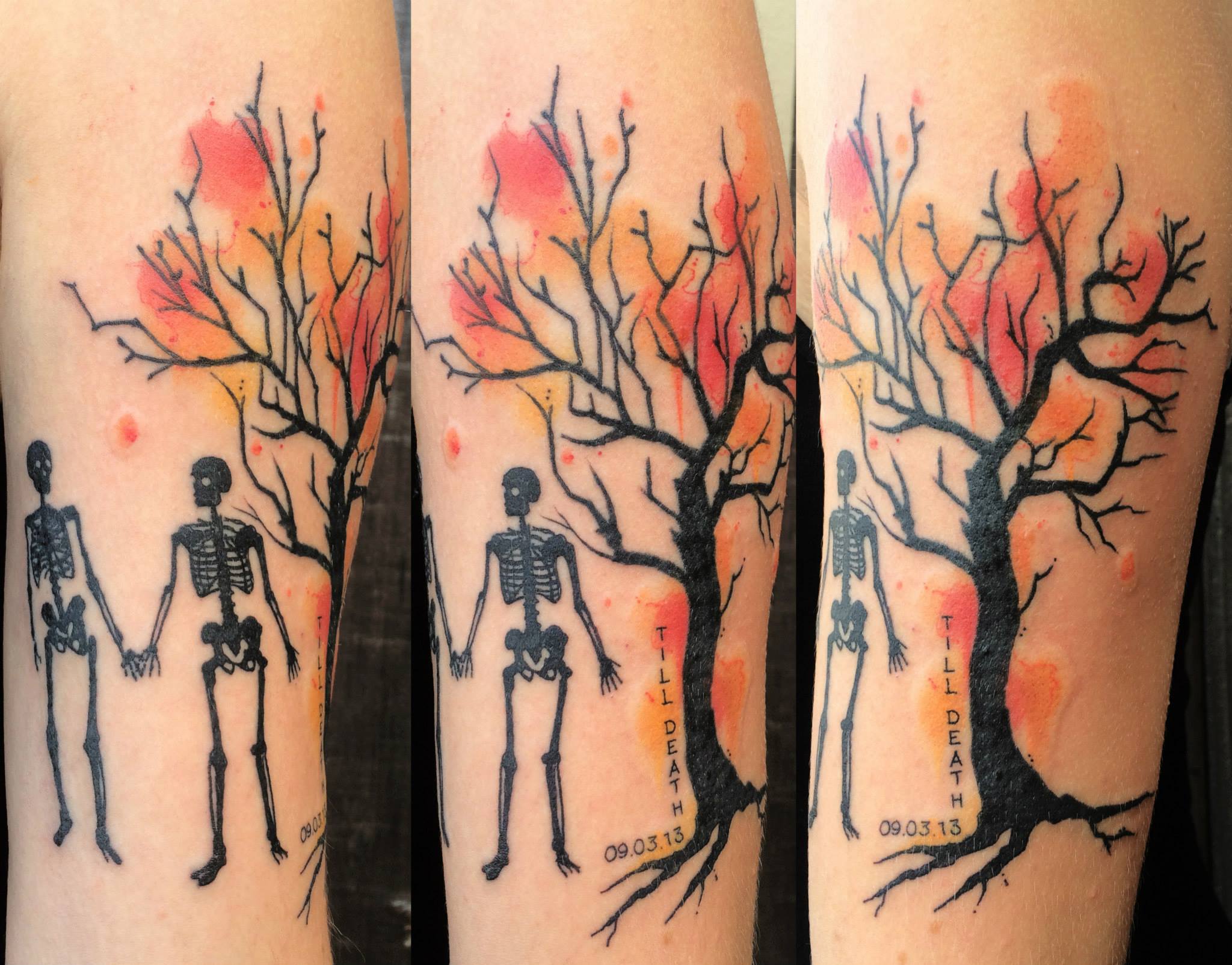 Watercolor tree with skeletons